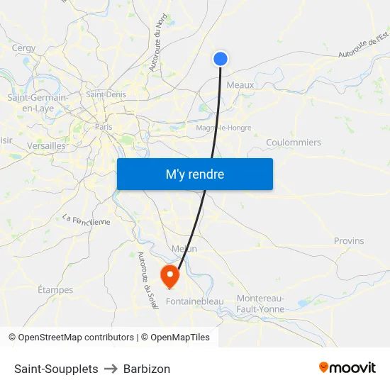 Saint-Soupplets to Barbizon map