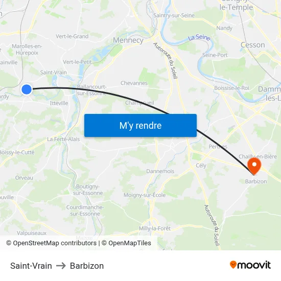 Saint-Vrain to Barbizon map