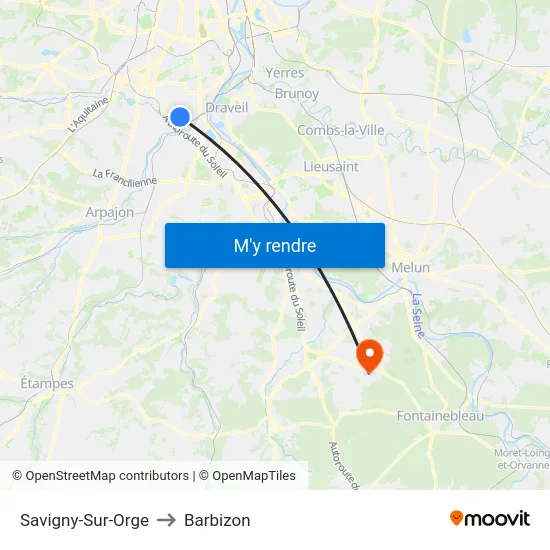 Savigny-Sur-Orge to Barbizon map