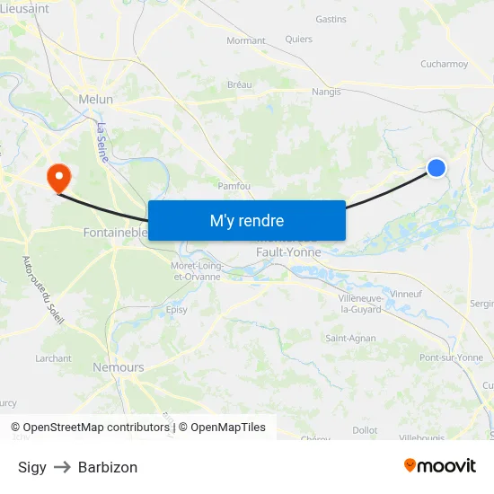 Sigy to Barbizon map