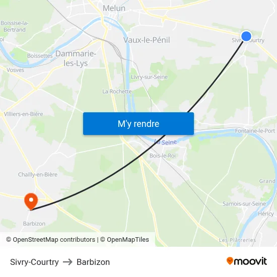 Sivry-Courtry to Barbizon map