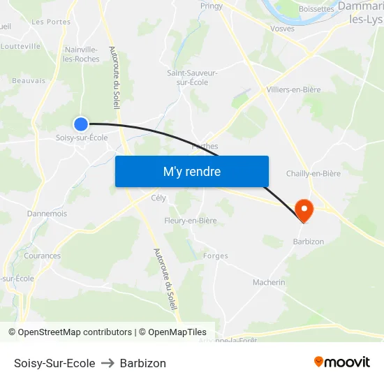 Soisy-Sur-Ecole to Barbizon map