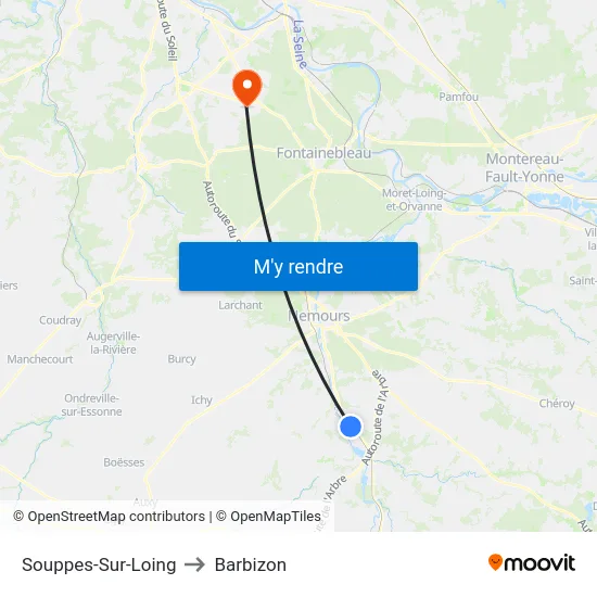 Souppes-Sur-Loing to Barbizon map