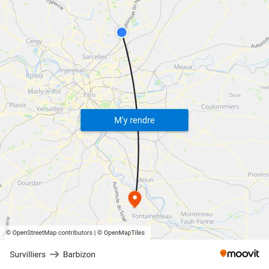 Survilliers to Barbizon map