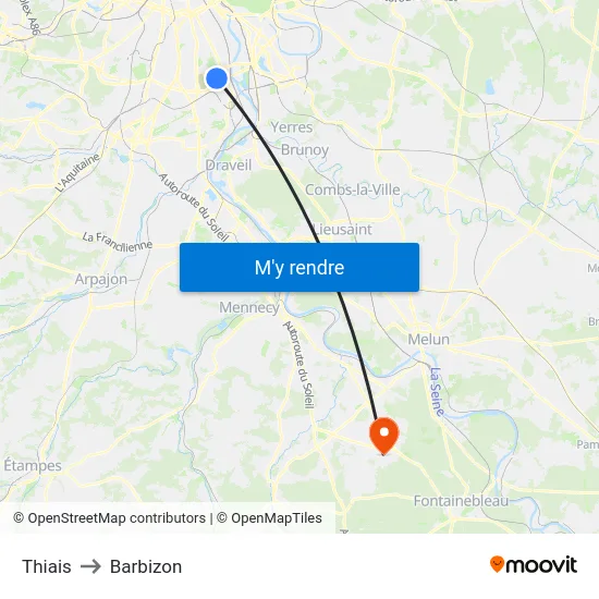 Thiais to Barbizon map