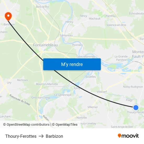 Thoury-Ferottes to Barbizon map