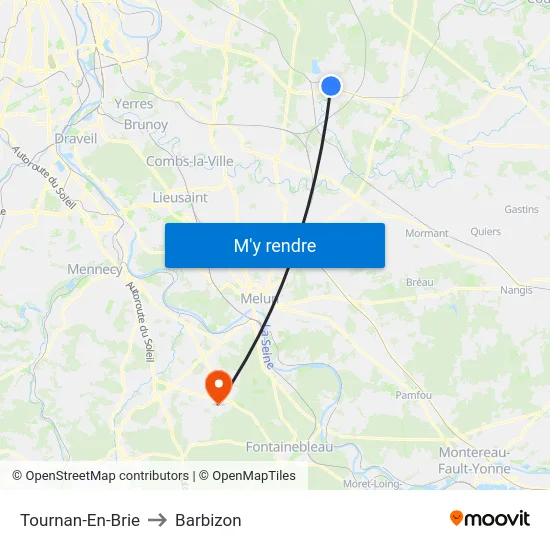 Tournan-En-Brie to Barbizon map