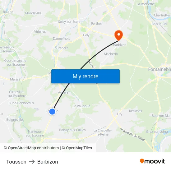 Tousson to Barbizon map