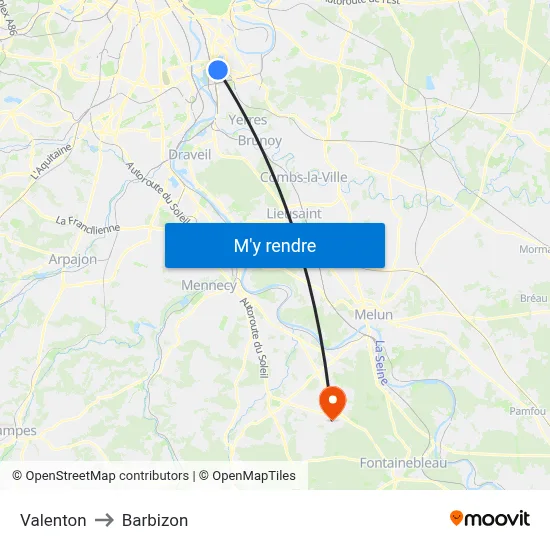 Valenton to Barbizon map