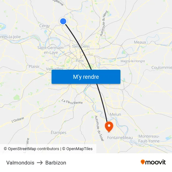 Valmondois to Barbizon map