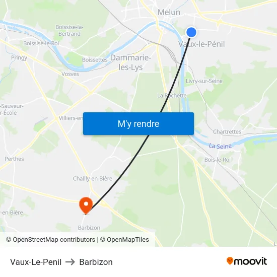 Vaux-Le-Penil to Barbizon map