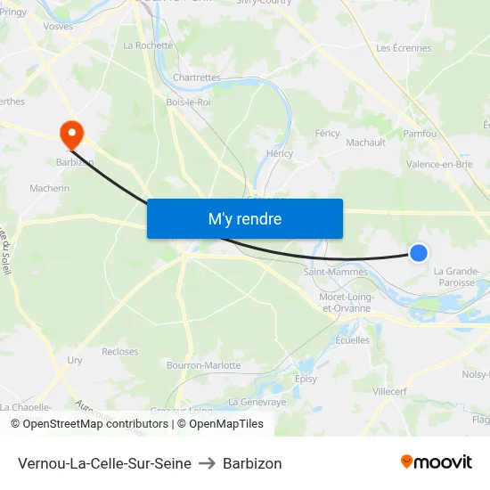Vernou-La-Celle-Sur-Seine to Barbizon map
