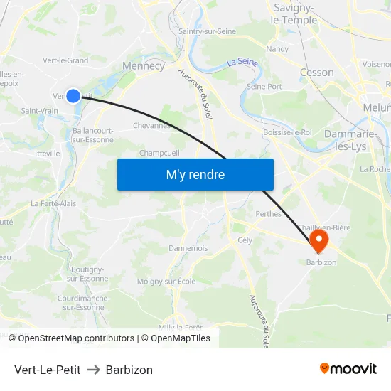 Vert-Le-Petit to Barbizon map