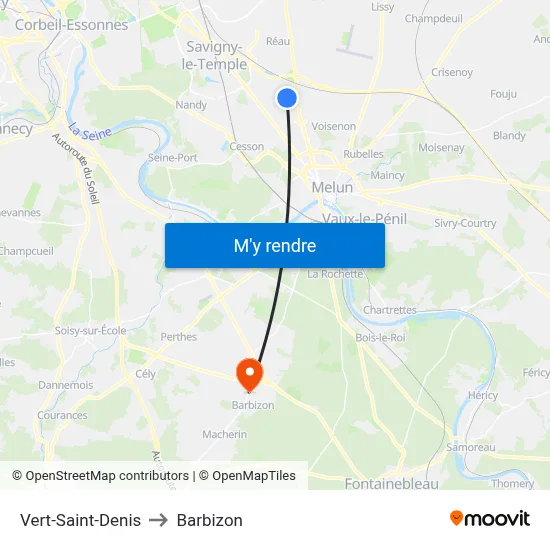 Vert-Saint-Denis to Barbizon map