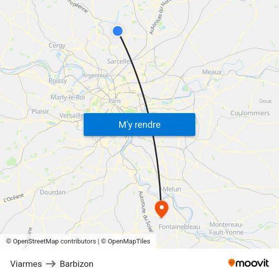 Viarmes to Barbizon map
