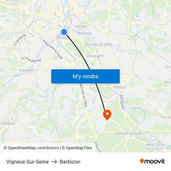 Vigneux-Sur-Seine to Barbizon map