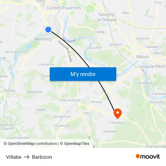 Villabe to Barbizon map