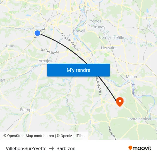Villebon-Sur-Yvette to Barbizon map