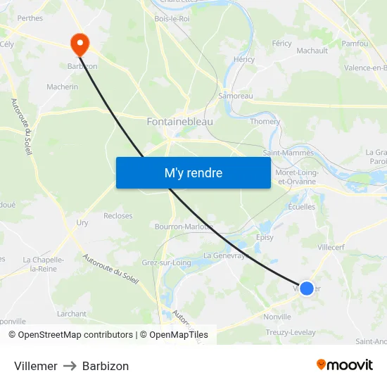 Villemer to Barbizon map