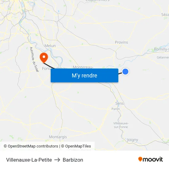 Villenauxe-La-Petite to Barbizon map