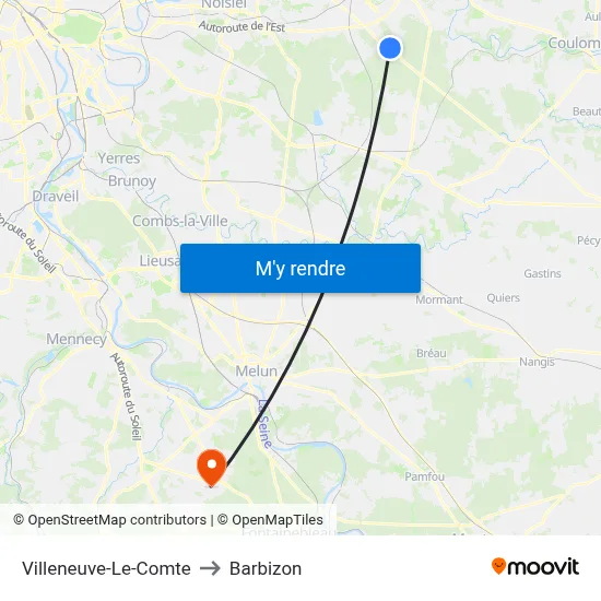 Villeneuve-Le-Comte to Barbizon map