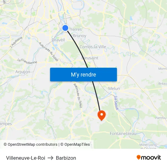 Villeneuve-Le-Roi to Barbizon map