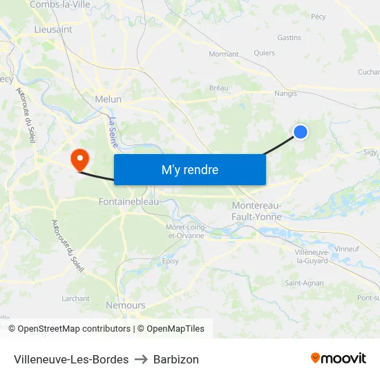 Villeneuve-Les-Bordes to Barbizon map