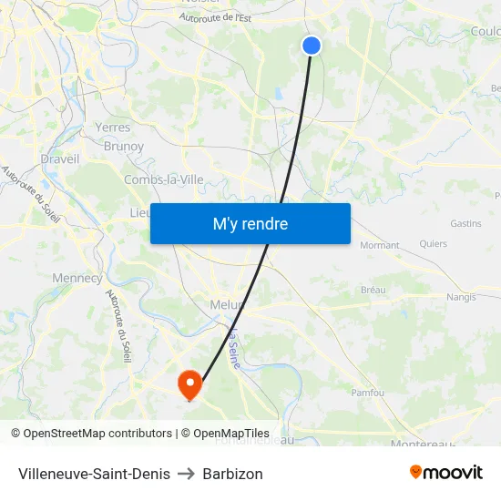 Villeneuve-Saint-Denis to Barbizon map