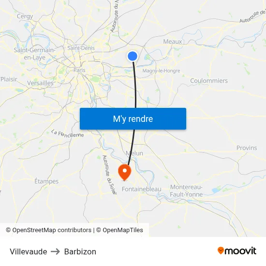 Villevaude to Barbizon map