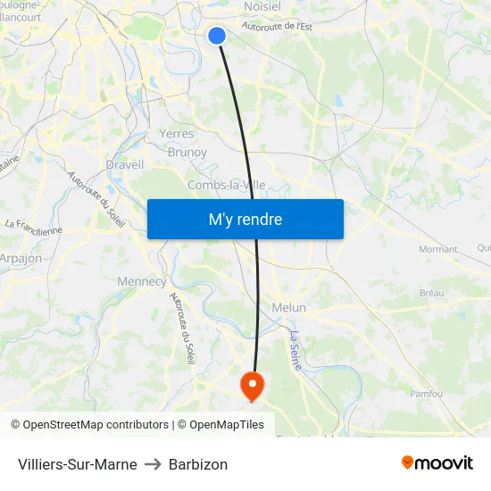 Villiers-Sur-Marne to Barbizon map