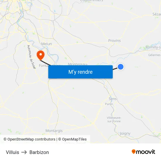 Villuis to Barbizon map
