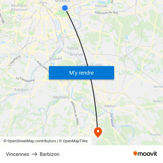 Vincennes to Barbizon map