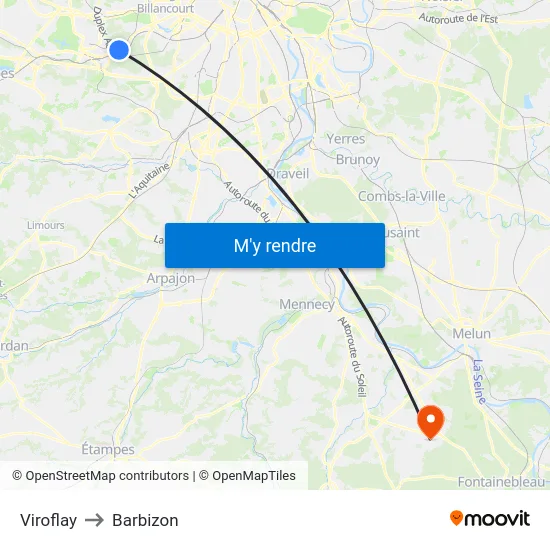 Viroflay to Barbizon map