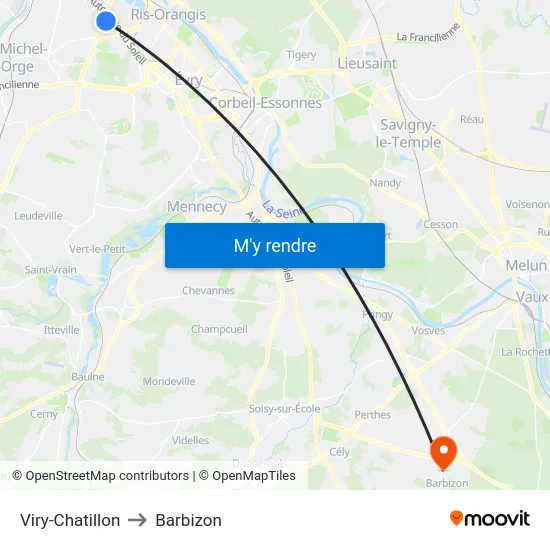 Viry-Chatillon to Barbizon map