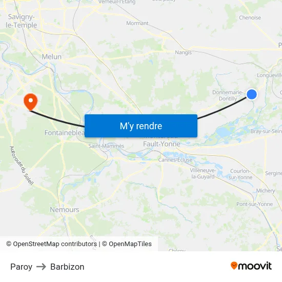 Paroy to Barbizon map