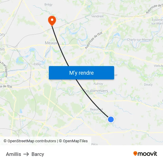 Amillis to Barcy map