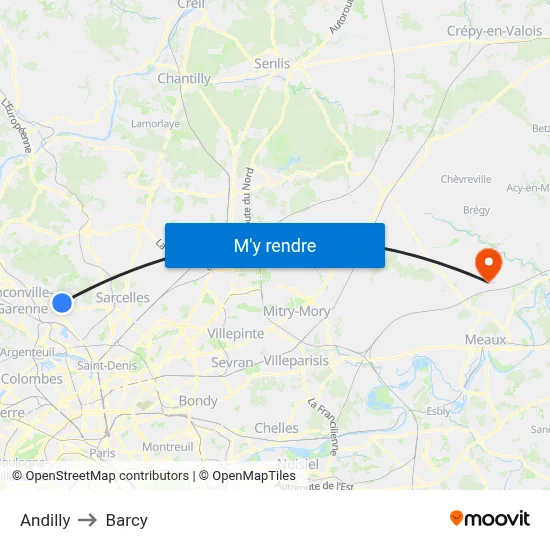 Andilly to Barcy map