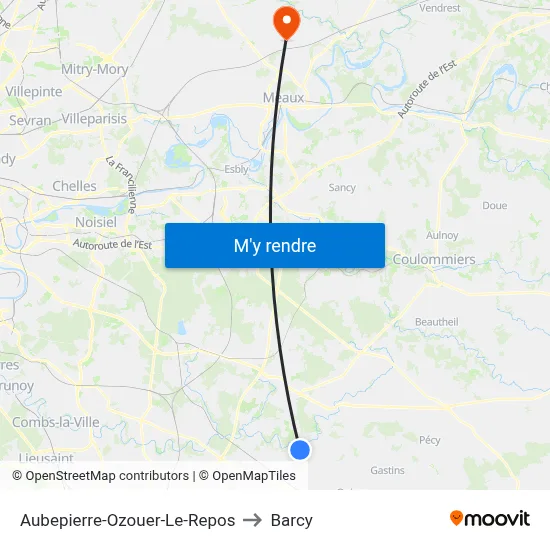 Aubepierre-Ozouer-Le-Repos to Barcy map
