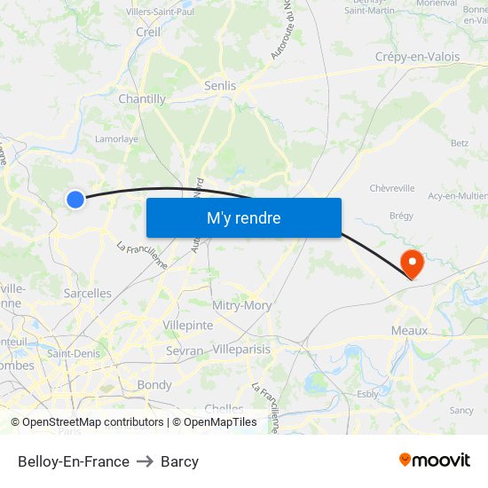 Belloy-En-France to Barcy map