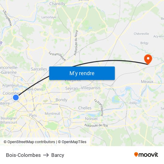 Bois-Colombes to Barcy map