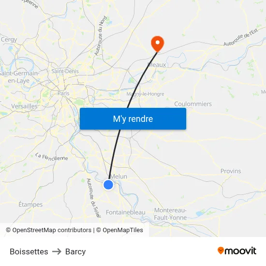 Boissettes to Barcy map