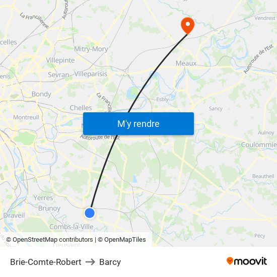 Brie-Comte-Robert to Barcy map