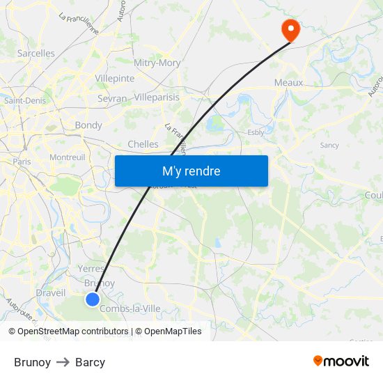 Brunoy to Barcy map