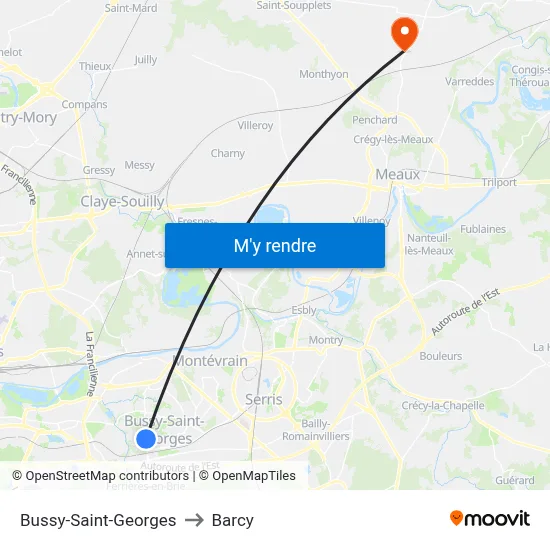 Bussy-Saint-Georges to Barcy map
