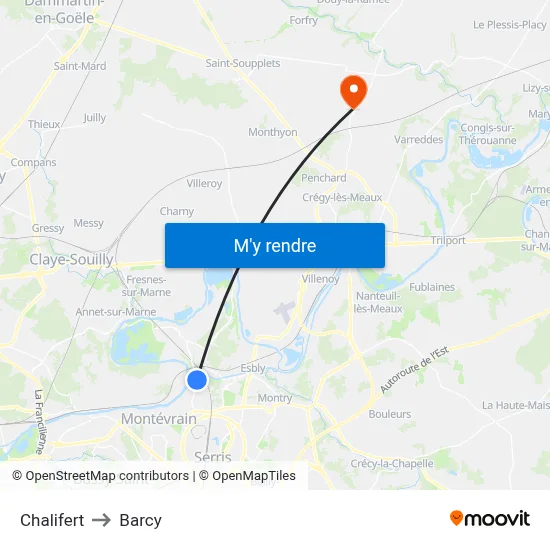 Chalifert to Barcy map