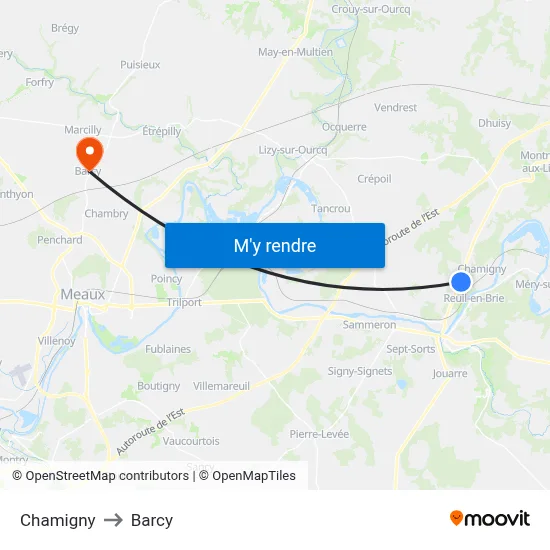 Chamigny to Barcy map