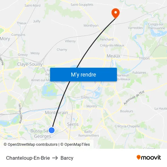 Chanteloup-En-Brie to Barcy map
