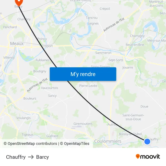 Chauffry to Barcy map