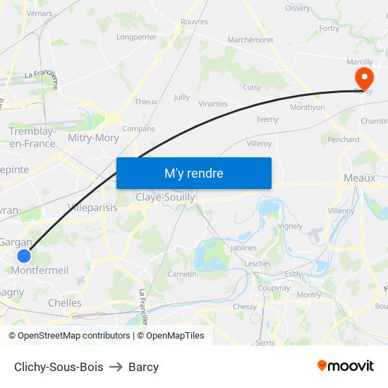 Clichy-Sous-Bois to Barcy map