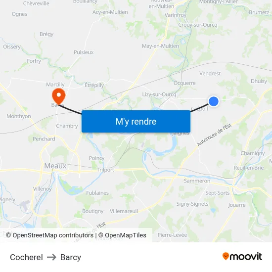 Cocherel to Barcy map